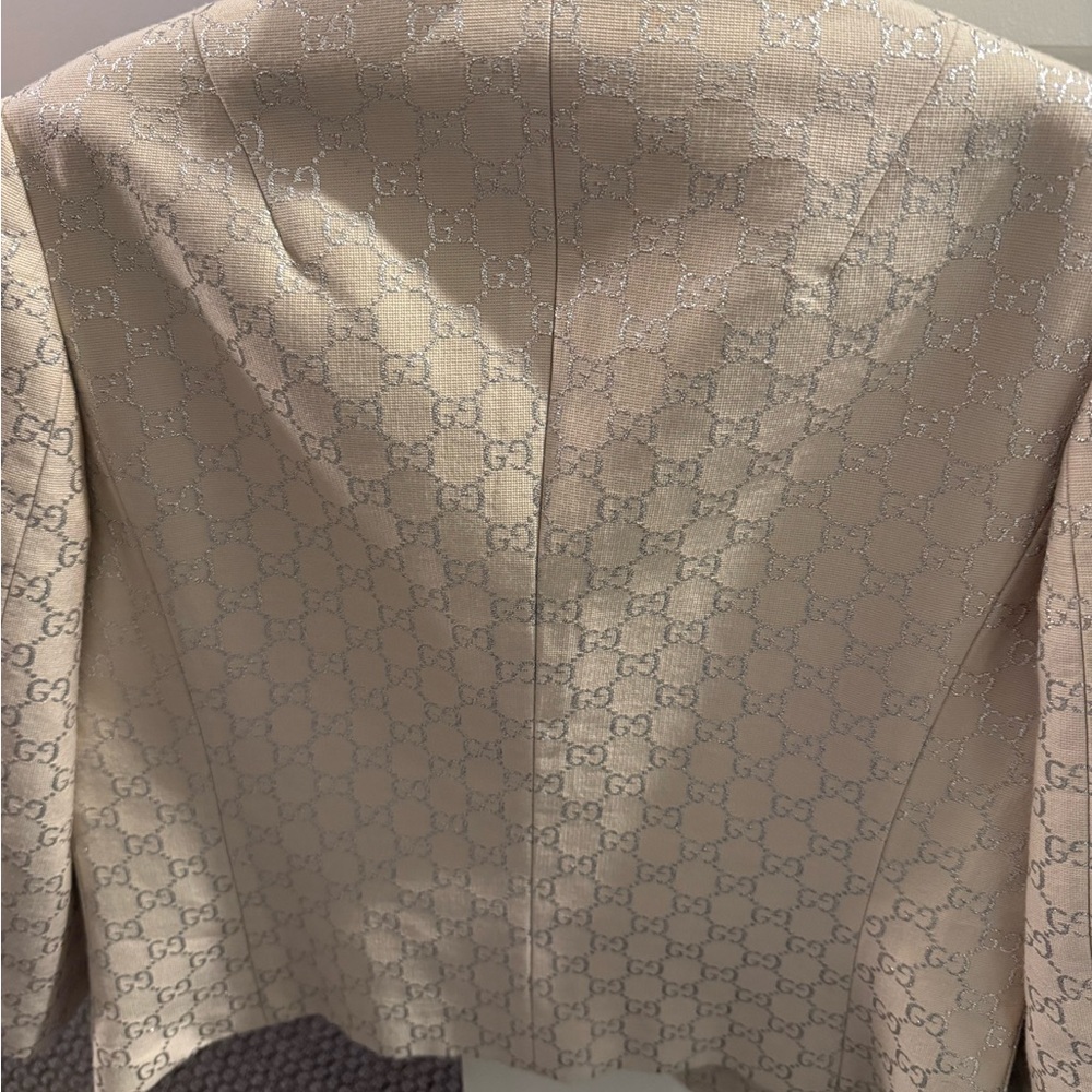 Gucci blazer 3/4 length sleeve pristine new condition size 40 sikver GG tan - Picture 2 of 15